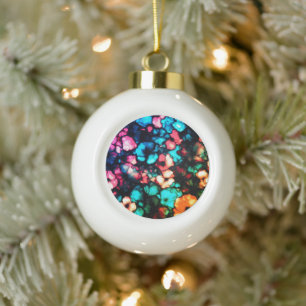 Vibrant Alcohol Ink Pattern Ceramic Ball Christmas Ornament