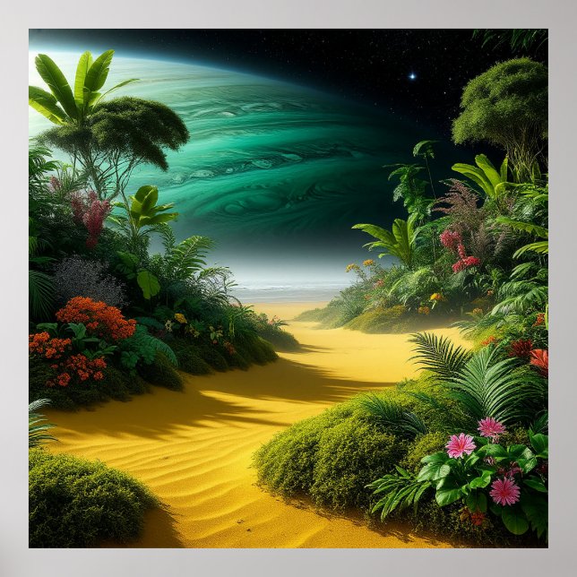 Vibrant Alien Landscape with Lush Vegetation Poster (Front)