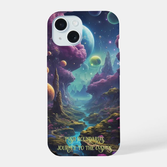 Vibrant alien worlds with neon skies  iPhone 15 case (Back)