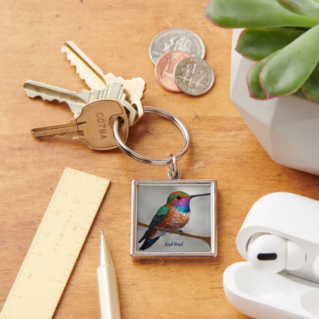 Vibrant Allen’s Hummingbird Painting Keychain (Desk)