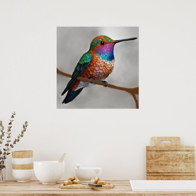 Vibrant Allen’s Hummingbird Painting Poster (Kitchen)