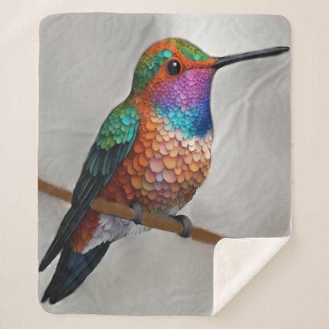 Vibrant Allen’s Hummingbird Painting Sherpa Blanket (Front)