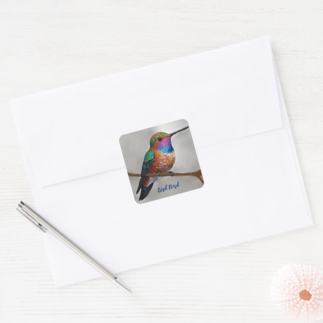 Vibrant Allen’s Hummingbird Painting Square Sticker (Envelope)
