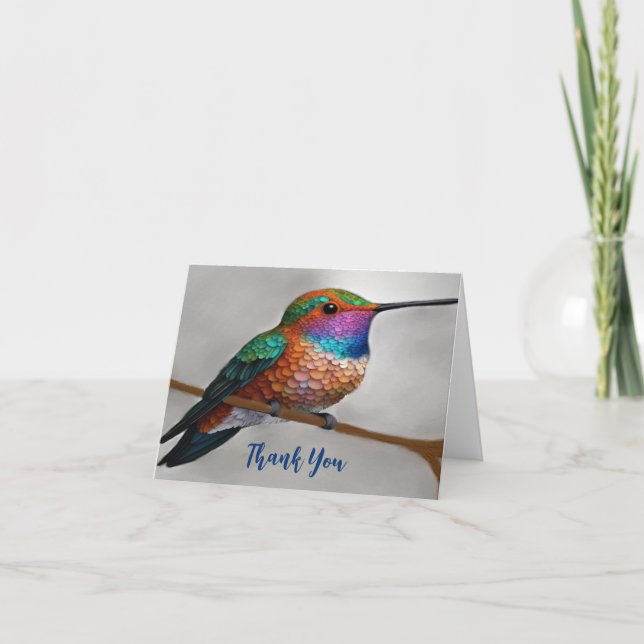Vibrant Allen’s Hummingbird Painting Thank You Card (Front)