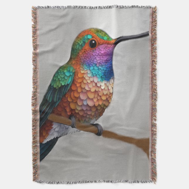Vibrant Allen’s Hummingbird Painting Throw Blanket (Front Vertical)