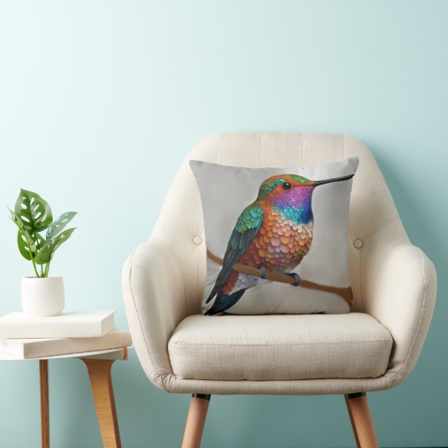 Vibrant Allen’s Hummingbird Painting Throw Pillow (Chair)