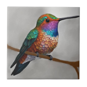 Vibrant Allen’s Hummingbird Painting Tile