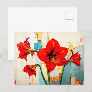 Vibrant Amaryllis in Modern Abstract Style Holiday Postcard