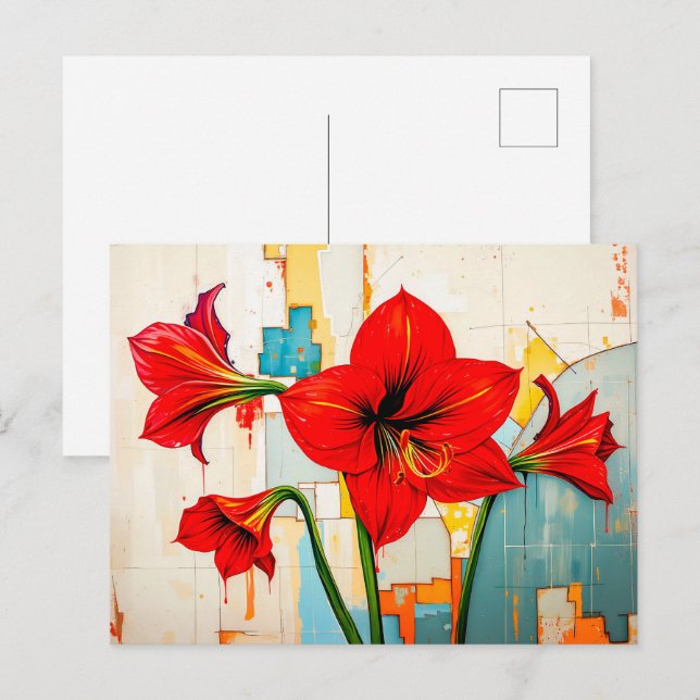 Vibrant Amaryllis in Modern Abstract Style Holiday Postcard (Front/Back)
