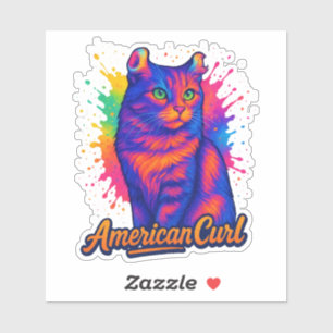 Vibrant American Curl Cat Pop Art Illustration