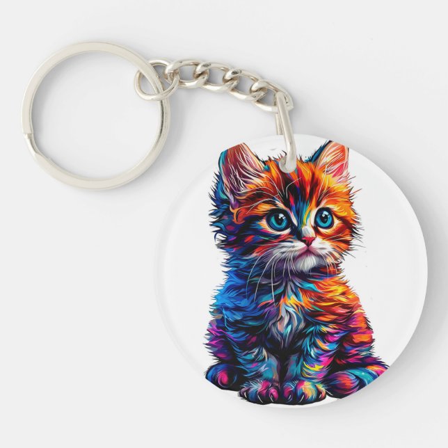 Vibrant and artistic kitten keychain (Front)