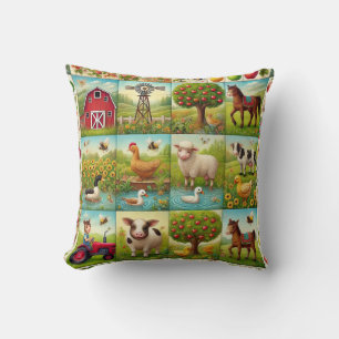 Vibrant and cheerful farm scene throw pillow