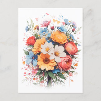 vibrant and colorful floral bouquet design postcard