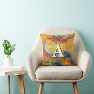 Vibrant and Colourful Abstract Art Monogram Throw Pillow