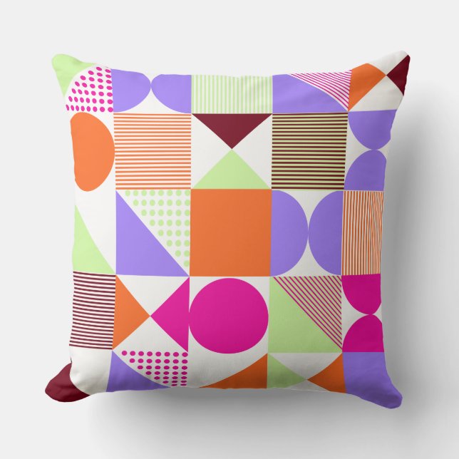 Vibrant and Colourful Abstract Geometric Pattern  Throw Pillow (Front)