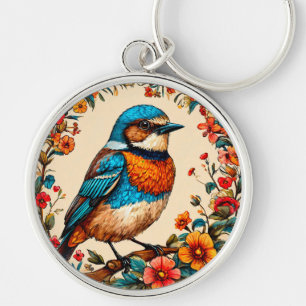 Vibrant and colourful illustration of a bird keychain