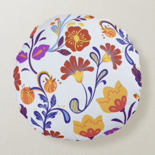 Vibrant And Colourful Modern Floral Round Pillow