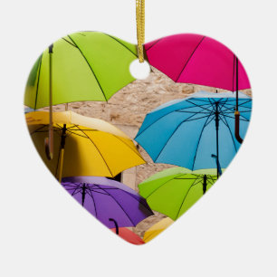 Vibrant and Colourful Umbrellas Ceramic Ornament