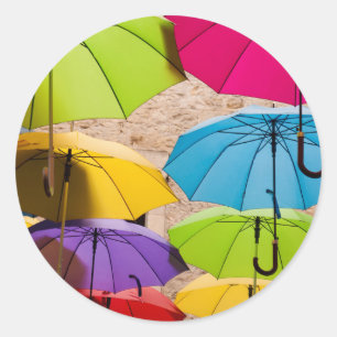 Vibrant and Colourful Umbrellas Classic Round Sticker