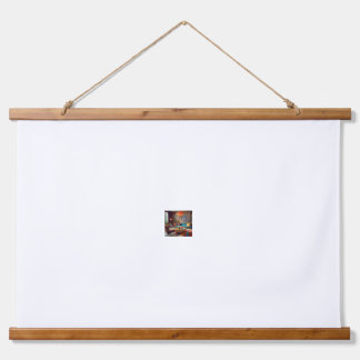 Vibrant and cozy living room with a retro-modern  hanging tapestry