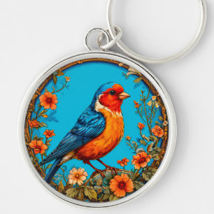 Vibrant and detailed illustration of a bird keychain
