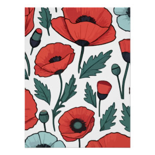 Vibrant and red Poppy Flowers Illustration Pattern Poster