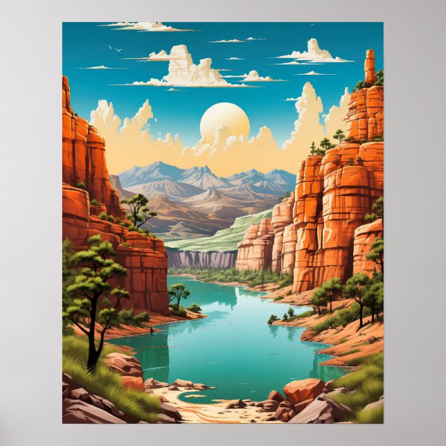 Vibrant and Retro Grand Canyon Art Poster (Front)