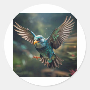 Vibrant Animated Bird Tattoo Design Classic Round Sticker