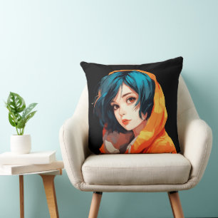 Vibrant Anime Beauty Throw Pillow