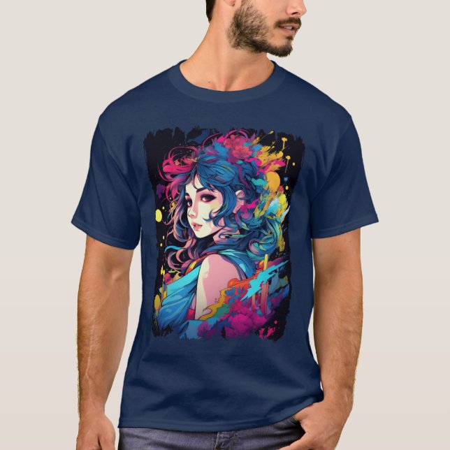 Vibrant AnimeInspired Portrait funny T-Shirt (Front)