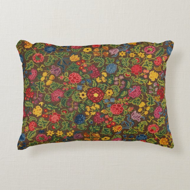 Vibrant Antique Botanical Garden Pattern Accent Pillow (Front)