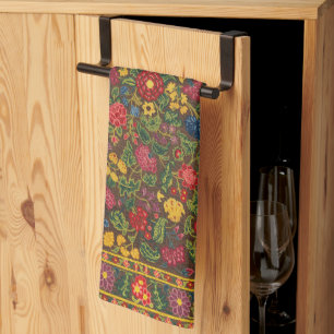 Vibrant Antique Botanical Garden Pattern Kitchen Towel