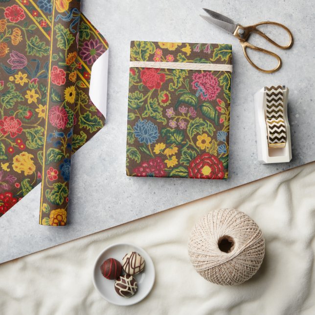 Vibrant Antique Botanical Garden Pattern Wrapping Paper (Crafts)