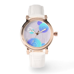 Vibrant Aqua Blue Mandala on Pink Monogram Watch