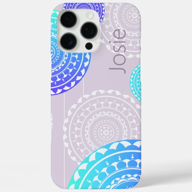 Vibrant Aqua Blue Random Mandala on Pink Add Name  Case-Mate iPhone Case (Back)