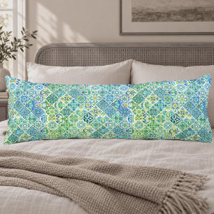 Vibrant Aqua Mint Mediterranean Talavera Tile Body Pillow