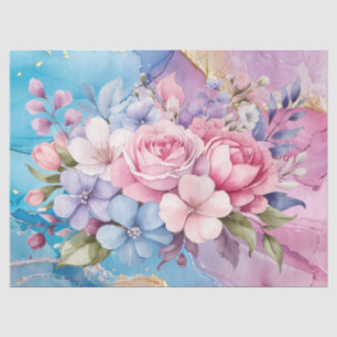 Vibrant Aqua & Pink Floral Bouquets Decoupage  Tissue Paper