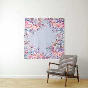 Vibrant Aqua & Pink Floral Photo Backdrop Tapestry