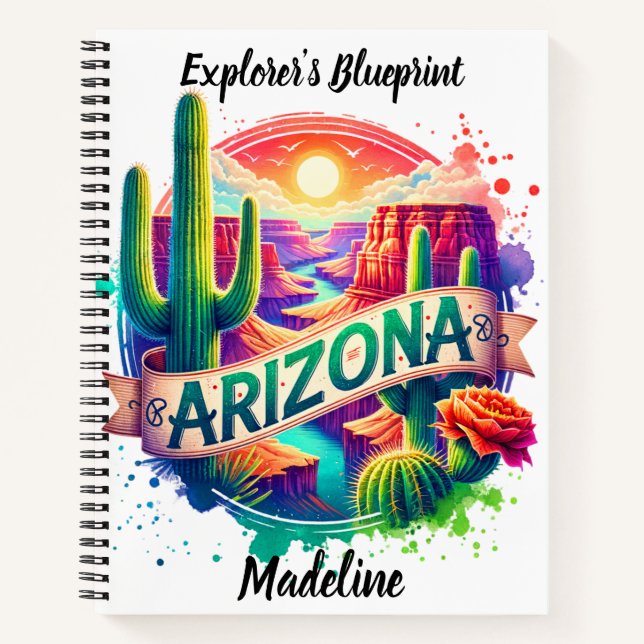 Vibrant Arizona landscapes with cacti at sunset Notebook (Front)