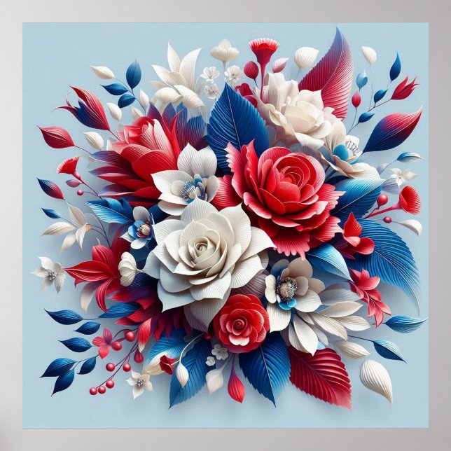 Vibrant arrangement of 3d flowers poster (Front)