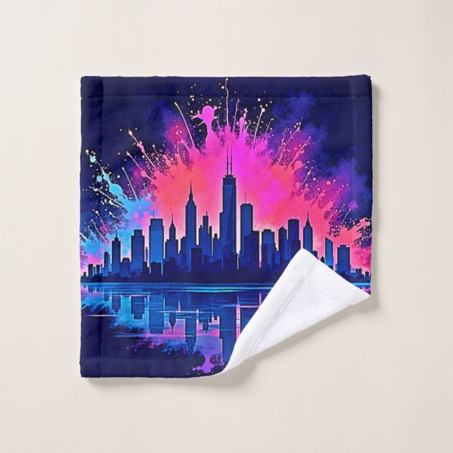 Vibrant art de splash Cityscape (Gant de toilette)