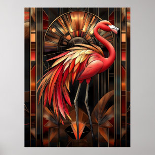 Vibrant Art Deco Flamingo Illustration Poster