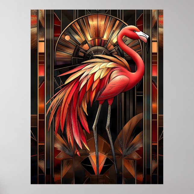 Vibrant Art Deco Flamingo Illustration Poster (Front)