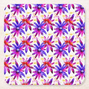 Vibrant Art Nouveau Floral Watercolor Square Paper Coaster