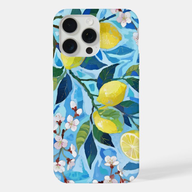 Vibrant art of blue lemon flowers iPhone case (Back)