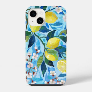 Vibrant art of blue lemon flowers iPhone 14 case