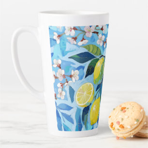 Vibrant art of blue lemon flowers latte mug