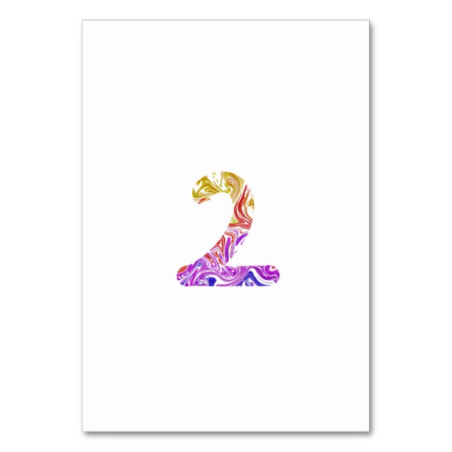 Vibrant Artistic Colourful Marbled Number 2 Table Number (Front)