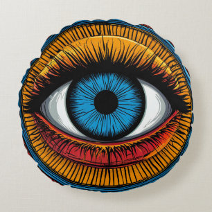 Vibrant Artistic evil Eye Design Round Pillow