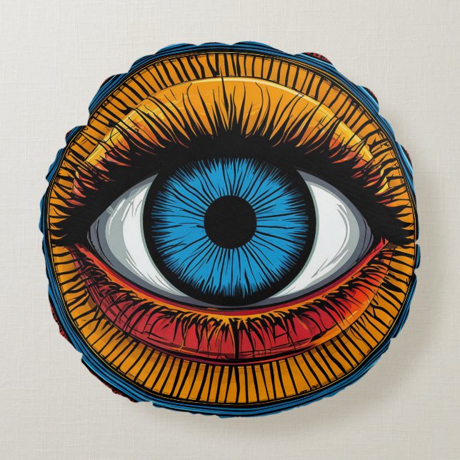 Vibrant Artistic evil Eye Design Round Pillow (Front)